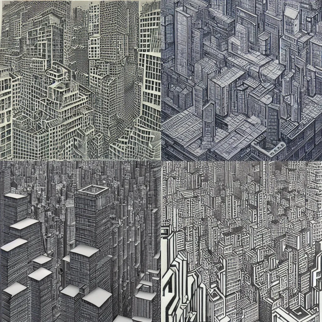 Prompt: Multidimensional Chongqing cityscape by M.C. Escher
