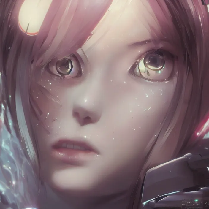 Image similar to beautiful anime girl cyborg looking surreal - by tom bagshaw, by ilya kuvshinov, rtx rendering, octane render 1 2 8 k, maya, extreme high intricate details by wlop, digital anime art by ross tran, medium shot, close up shot, composition by sana takeda, dramatic lighting by greg rutkowski, 8 k, trending on artstation