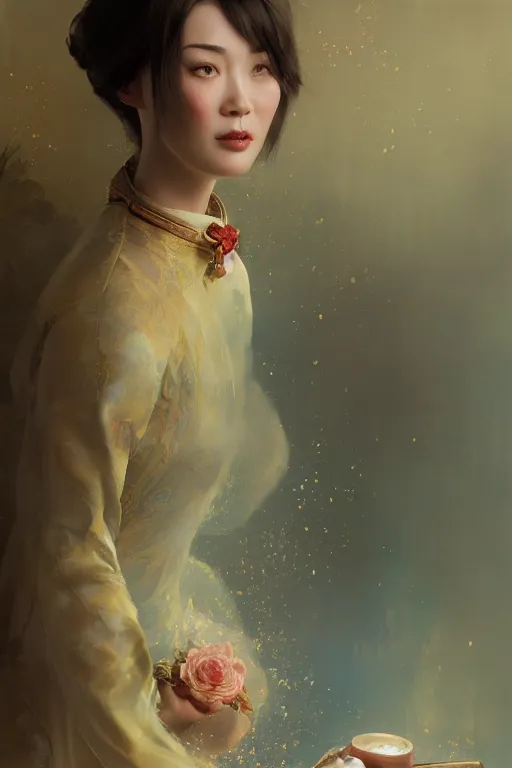 Prompt: cinderella in chinese cheongsam, oil painting, sunlit, paint texture, digital painting, highly detailed, artstation, sharp focus, illustration, concept art, ruan jia, charlie bowater, tom bagshaw, norman rockwell