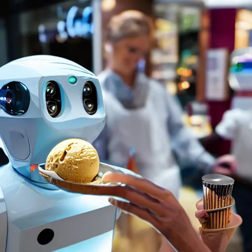 Prompt: robot serving ice cream.