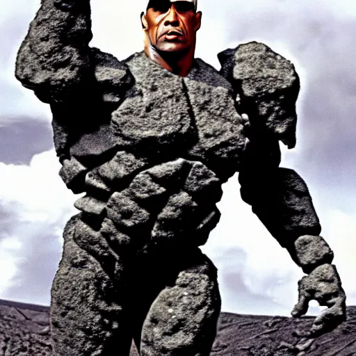 Image similar to the rock as a stone golem, soldier, still from the movie starship troopers