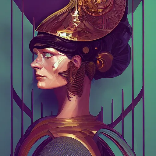 Image similar to portrait of a victorian duke, girl with a stylized mask, curvy, royal style, elite, gold, art deco, symmetry, stylized illustration by peter mohrbacher, moebius, victo ngai, vivid colorful comic style, line sleek, diesel punk