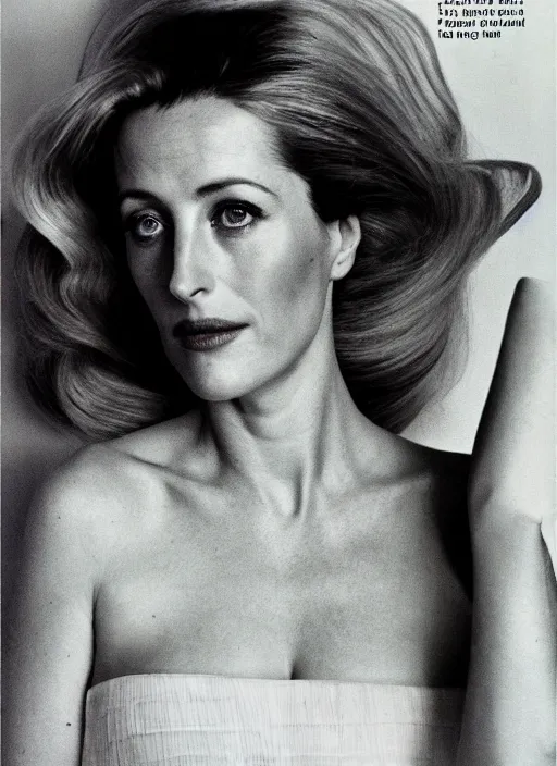 Image similar to a portrait of gillian anderson by mario testino, head shot, award winning, cover of vogue 1 9 6 0, 1 9 6 0, 1 9 6 0 s style, 1 9 6 0 hairstyle, sony a 7 r