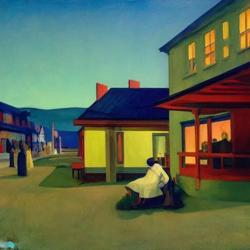 Image similar to solarpunk village edward hopper