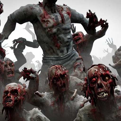 Image similar to a horde of zombies attacking an Statue, award winning, trending on artstation, unreal engine