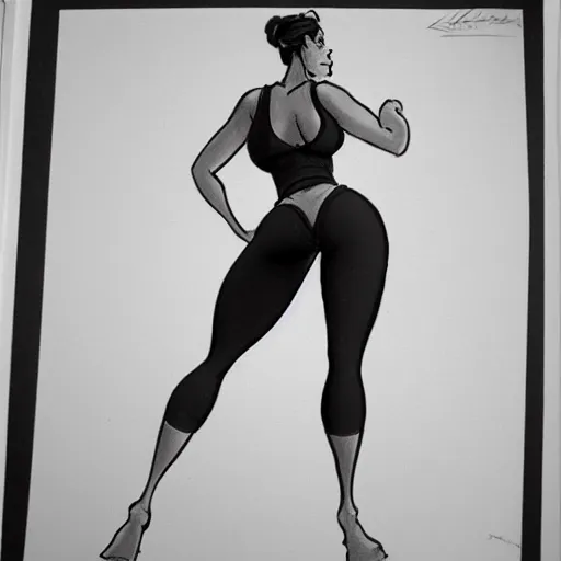 Image similar to milt kahl sketch of thick cuban girl wearing black yoga pants