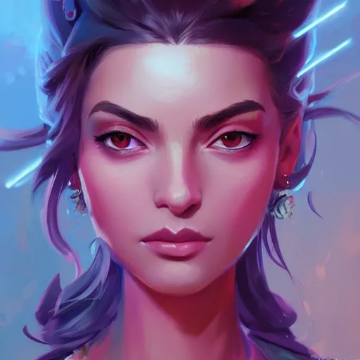 Image similar to beautiful female portrait, maya ali mage, gloomhaven, dynamic lighting, gaudy colors, octane render aesthetic, matte painting concept art, official fanart behance hd artstation by jesper ejsing, by rhads and makoto shinkai and lois van baarle and ilya kuvshinov and rossdraws