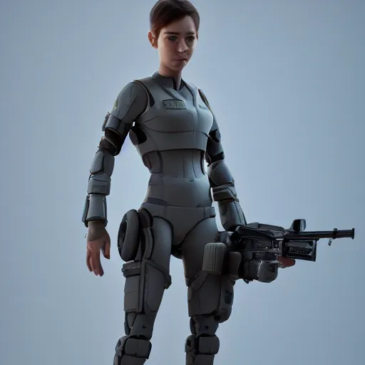 Image similar to a 3 d concept art of a armed sci - if girl full body by pixar studio, octane render, 8 k.