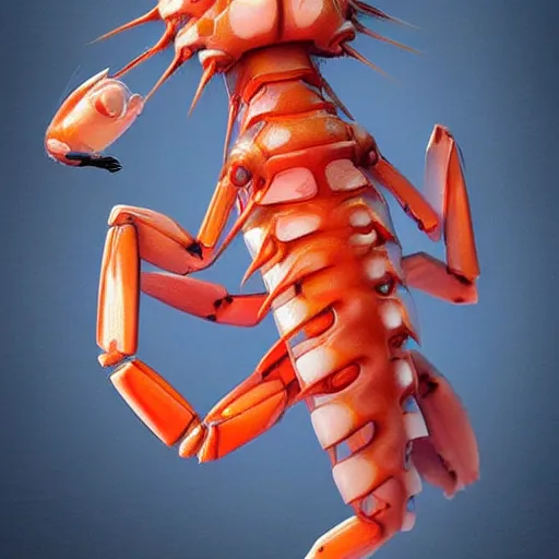 Image similar to a living breathing humanoid shrimp, digital art, digital painting, character design, trending, artstation