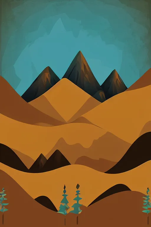 Image similar to minimalist boho style art of a mountain landscape, illustration, vector art