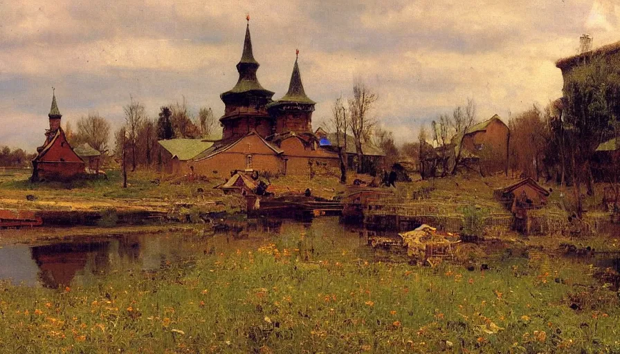 Prompt: matte painting of a beautiful russian village, by ilya repin,