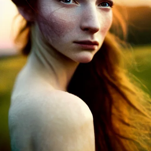 Prompt: photographic portrait of a stunningly beautiful highland renaissance female in the hebrides in soft dreamy light at sunset, soft focus, contemporary fashion shoot, hasselblad nikon, in a denis villeneuve movie, by edward robert hughes, annie leibovitz and steve mccurry, david lazar, jimmy nelsson, hyperrealistic, perfect face