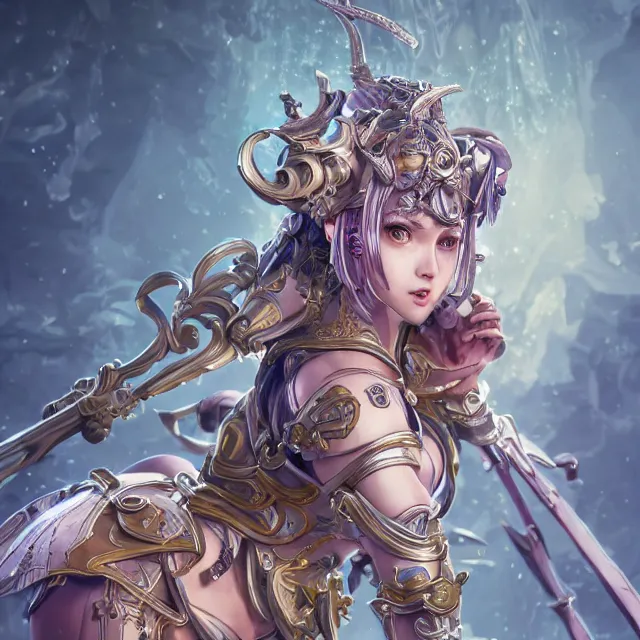 Image similar to studio portrait of lawful good colorful female holy mech paladin as absurdly beautiful, graceful, young sensual gravure idol, ultrafine hyperrealistic detailed face illustration by kim jung gi, irakli nadar, intricate linework, sharp focus, bright colors, matte, octopath traveler, final fantasy, unreal engine highly rendered, global illumination, radiant light, intricate environment