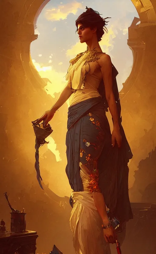 Prompt: a personification of kurdistan, highly detailed, digital painting, artstation, concept art, sharp focus, illustration, art by greg rutkowski and alphonse mucha