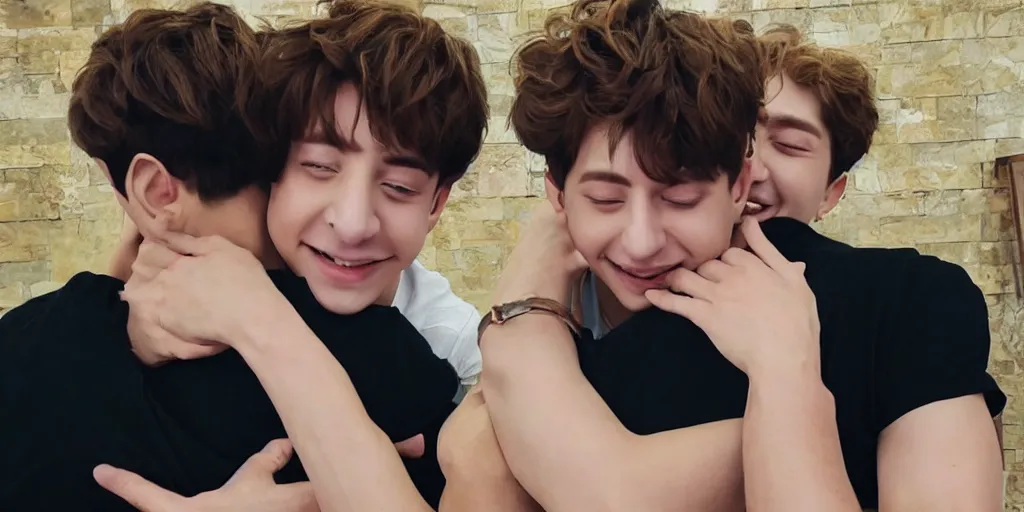 Image similar to charlie puth hugging Jung kook