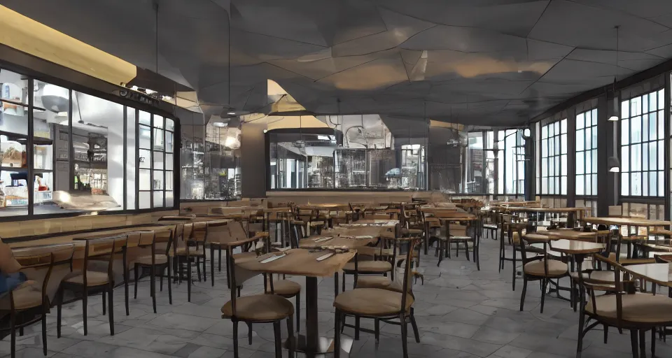 Image similar to restaurants of the future, hyper realistic render, 8 k render, unreal engine 5 render