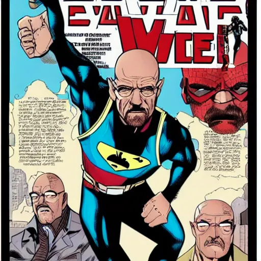 Prompt: walter white as a superhero marvel comics cover