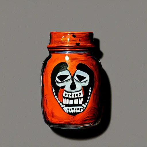 Prompt: skeletons running, painted on a jar, roman, abstract, orange theme, 8k resolution