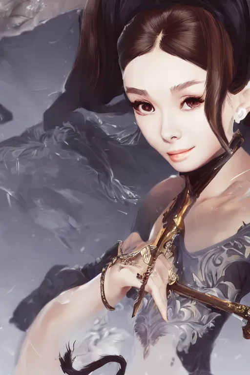 Prompt: Audrey Hepburn in a blade and soul spinoff artbook rendered by the artist Hyung tae Kim, trending on Artstation by Hyung tae Kim, Hardy Fowler, artbook, Taran Fiddler and Tin Brian Nguyen