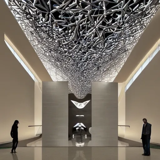 Image similar to extremely detailed ornate stunning beautiful futuristic museum lobby interior by Zaha Hadid
