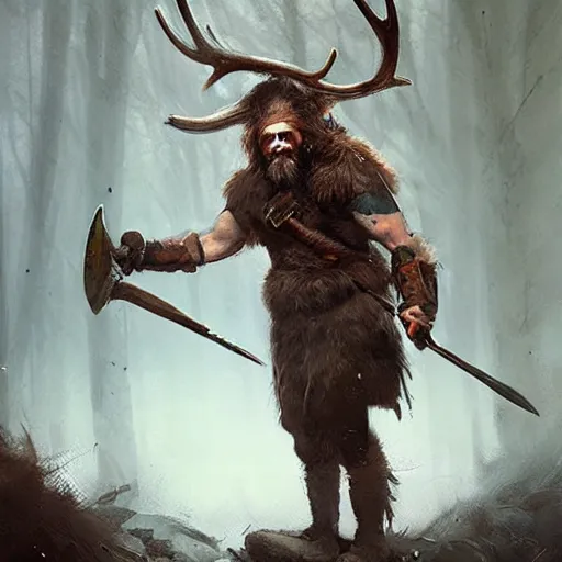 Prompt: hairy barbarian with moose helmet by greg rutkowski