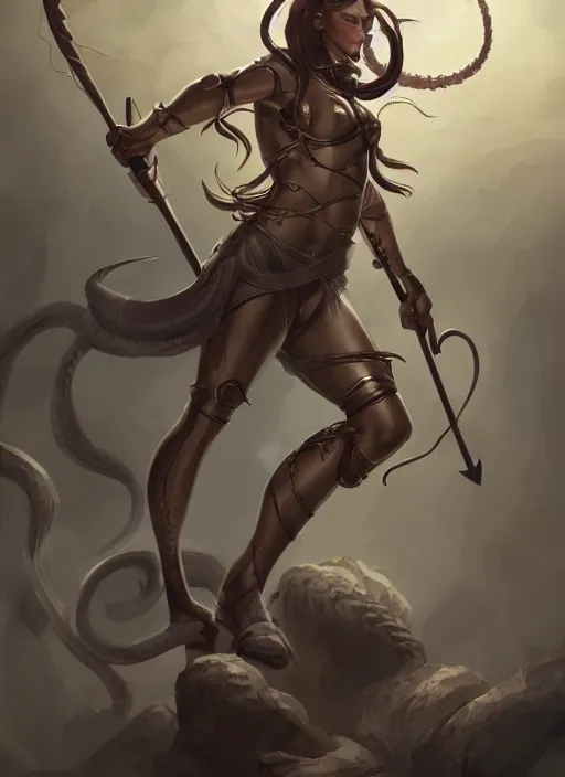 Prompt: medusa aiming her bow, trending on artstation, D&D, soft lighting, HD, sharp focus, intricate, masterpiece, concept art, character design