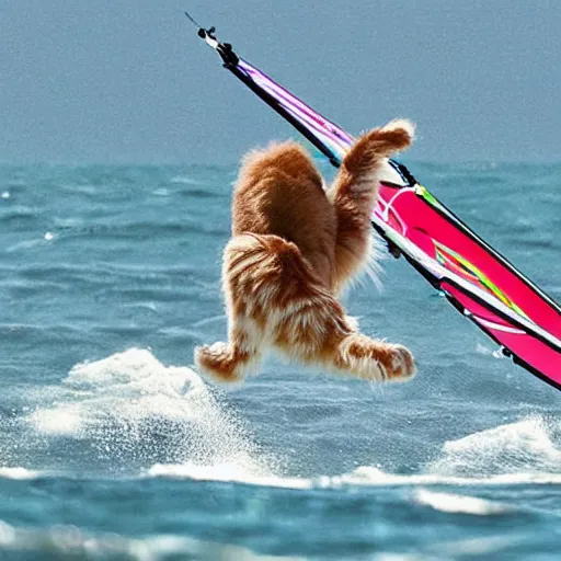 Image similar to A ragdoll cat windsurfing