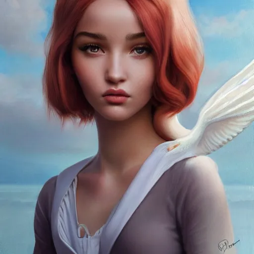 Prompt: tom bagshaw, very beautiful genetic mix of dove cameron madison beer bella poarch in a sailor suit, randomly lustrous colored hair, professionally retouched, focus eyes, ultra realistic soft painting, insanely detailed linework, symmetrical accurate intricate features, behance artstation, 8 k, no artifacts signatures