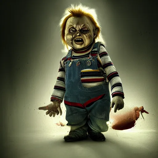 Image similar to painting of chucky by michal karcz