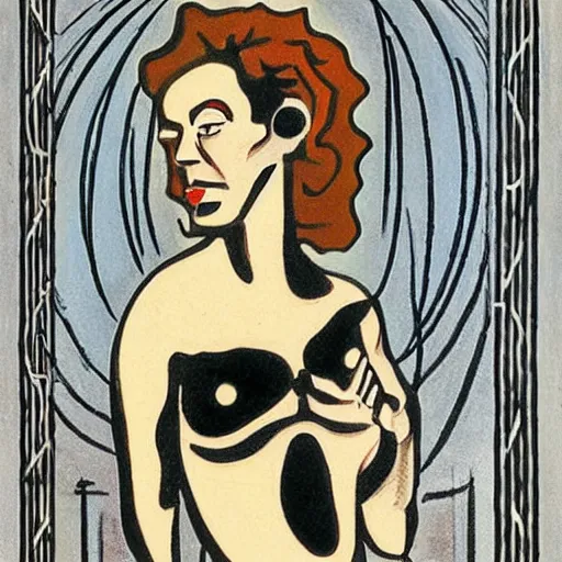 Image similar to A drawing. A rip in spacetime. Did this device in her hand open a portal to another dimension or reality?! damascening inlay by Francis Picabia, by Art Spiegelman natural, muted