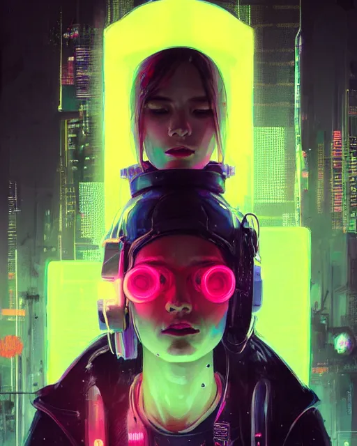 Image similar to detailed portrait neon operator girl, cyberpunk futuristic, neon, reflective puffy coat, decorated with traditional japanese by ismail inceoglu dragan bibin hans thoma greg rutkowski alexandros pyromallis nekro rene margitte, illustrated, perfect face, fine details, realistic shaded, fine - face, pretty face