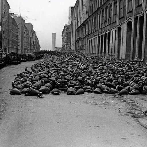 Image similar to Minions barricade themselves on Berlin preparing for the defense of the city against the soviets, Berlin's last stand, second world war, 1945, award winning, historical footage