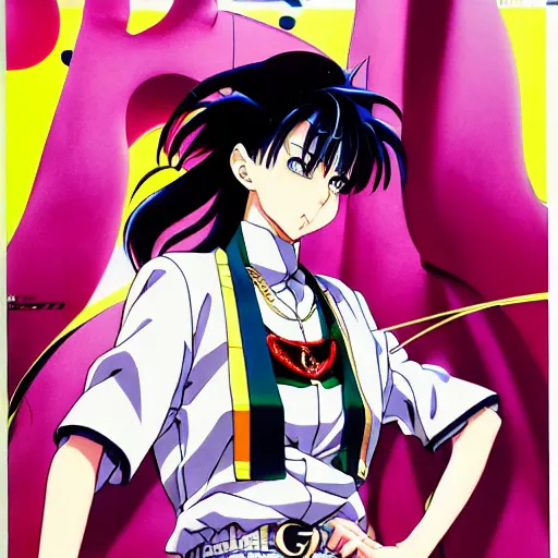 Prompt: 1993 Magazine Cover Anime key visual of a Gucci girl; official media; typography; drawn by Hirohiko Araki; Jojo's Bizarre Adventure; Jojolion, portrait, made by Stanley Artgerm Lau, WLOP, Rossdraws, James Jean, Andrei Riabovitchev, Marc Simonetti, Yoshitaka Amano, ArtStation