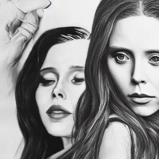 Image similar to lana del rey fighting Elizabeth olsen, photorealistic, high detail