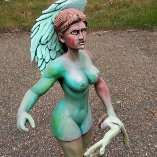 Image similar to painted portrait sculpture of angry girl angel