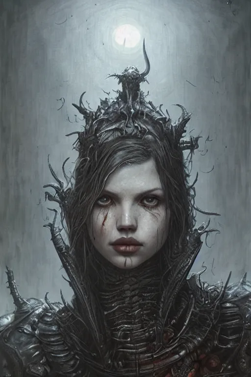 Image similar to portrait of hannah murray by hr giger, greg rutkowski, luis royo and wayne barlowe as a diablo, resident evil, dark souls, bloodborne monster