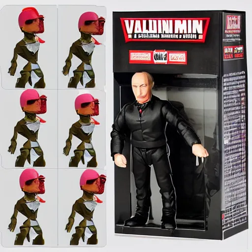 Image similar to vladimir putin cosplay action man, stop motion vinyl action figure, plastic, toy, butcher billy style