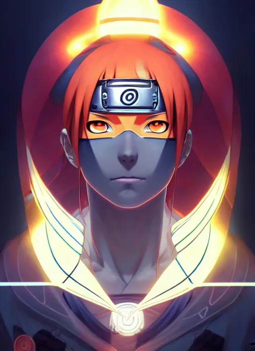 Image similar to symmetry!! naruto, naruto anime, glowing lights!! intricate, elegant, highly detailed, digital painting, artstation, concept art, smooth, sharp focus, illustration, art by artgerm and greg rutkowski and alphonse mucha