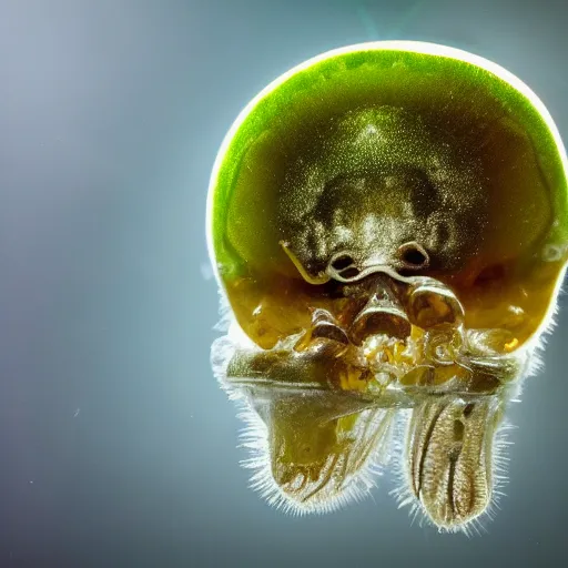 Prompt: mossy human jellyfish skull being reclaimed by nature, macro photography, 1:1 magnification, 15mm f/4