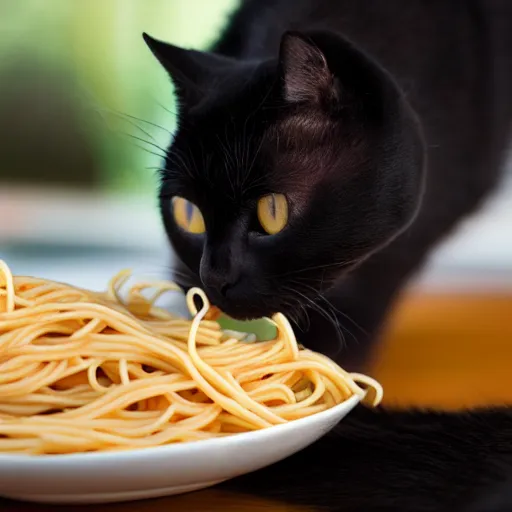 Image similar to black cat eating spaghetti