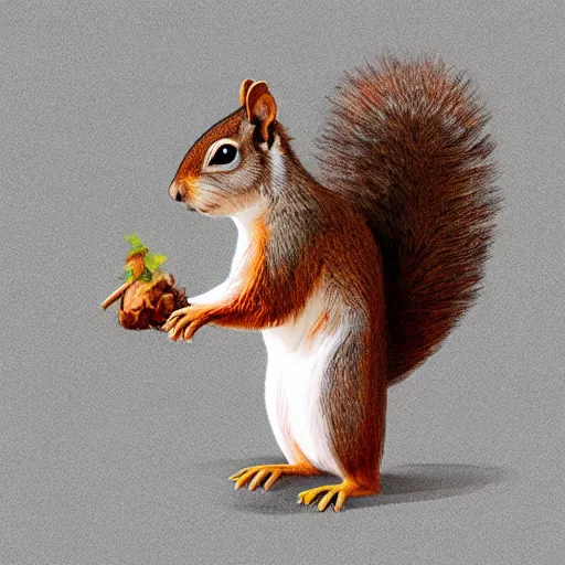 Image similar to a cute squirrel standing on four legs in profile, drawn in concept art style