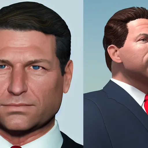 Image similar to ron desantis in a suit, sweating profusely, sweaty philtrum, runny nose, overly greasy face, emitting odor, ocatane render, unreal 5 engine