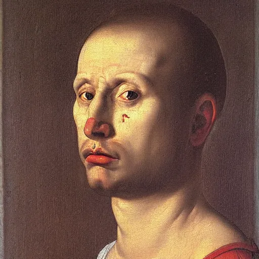 Image similar to Mannerism painting portrait of a man crying scared, sadness, fear, and anxiety, by Agnolo Bronzino