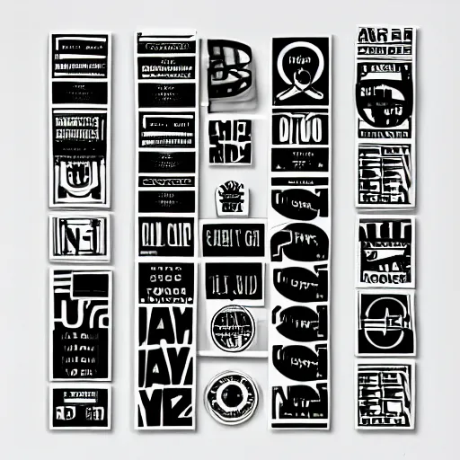 Image similar to black on white graphic design typography stickers in style of david rudnick, eric hu, acid, y 2 k