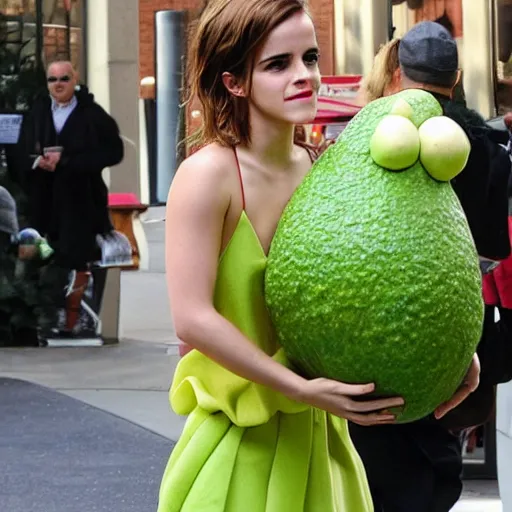 Prompt: emma watson in an avocado costume