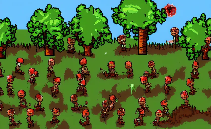 Prompt: zombie apocalypse in a vineyard, pixel art, indie game screenshot