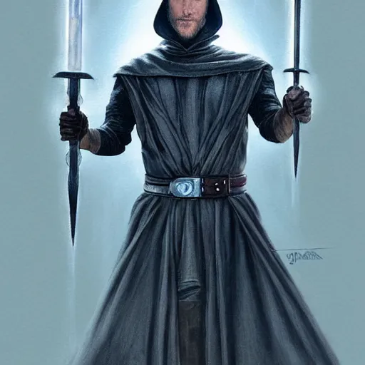 Image similar to Portrait of Travis Fimmel as a sith lord from star wars, full body image, artwork by artgerm, Luminism, Behance HD, medievil spear, broad sword, D&D, extraordinary phenomenon, fantasy, intricately detailed, elegant, digital painting, smooth, sharp focus, art by Greg Rutkowski, art by Ruth Asawa, art by Stephan Martiniere, art by Ted Nasmith, art by H.R. Giger