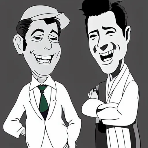 Image similar to dean martin and jerry lewis in the style of studio ghibli