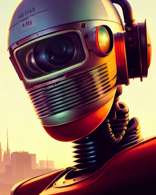 Prompt: hyper - realistic portrait of a vintage robot, gta v cover art, celshading, sharp focus, intricate, detailed, rhads, andreas rocha, makoto shinkai, lois van baarle, ilya kuvshinov, greg rutkowski, dynamic lighting 4 k