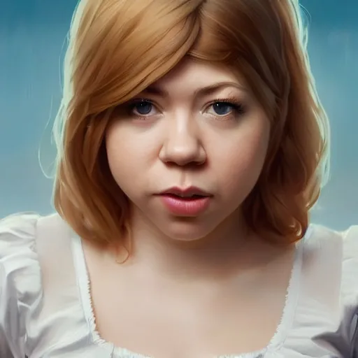 Prompt: detailed painting of jennette mccurdy wearing a maid outfit, 8 k, by greg rutkowski, artgerm, global illumination